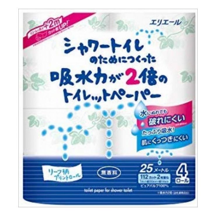 【3個セット】大王製紙 エリエール シャワートイレのためにつくった吸水力が2倍のトイレットペーパー 4ロール(ダブル) 日用品(代引不可)