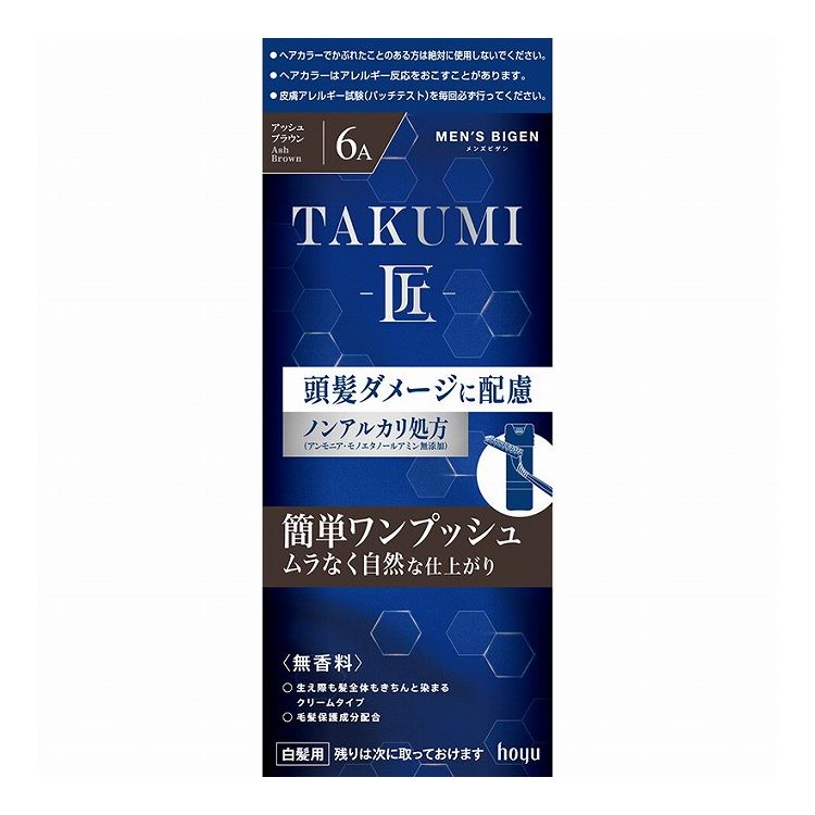 【商品説明文】メンズビゲンから「頭髪ダメージに配慮」した男性白髪用ヘアカラーが新登場！ノンアルカリ処方の中性タイプのヘアカラーでムラなく自然な仕上がり。「ワンプッシュ」で使い方簡単。無香料タイプ。全3色商品区分：医薬部外品成分：(1剤)有効成分：トルエン-2,5-ジアミン、パラアミノフェノール、パラフェニレンジアミン、メタアミノフェノール、レゾルシン その他の成分：peg-8、poeオレイルエーテル、poeステアリルエーテル、アスコルビン酸、エチルヘキサン酸セチル、エデト酸塩、海藻エキス-1、グリチルリチン酸2k、ステアリルアルコール、ステアリン酸、ステアルトリモニウムクロリド、セタノール、センブリエキス、タウリン、テアニン、マイクロクリスタリンワックス、無水亜硫酸na、無水エタノール、ラノリン、黄203 (2剤)有効成分：過酸化水素水 その他の成分：hedta・3na液、poeステアリルエーテル、poeセチルエーテル、スズ酸na、ステアリルアルコール、ステアルトリモニウムクロリド、フェノキシエタノール、ベヘニルアルコール、流動パラフィン、りん酸メーカー名：ホーユー原産国：日本内容量：1個【代引きについて】こちらの商品は、代引きでの出荷は受け付けておりません。【送料について】北海道、沖縄、離島は送料を頂きます。