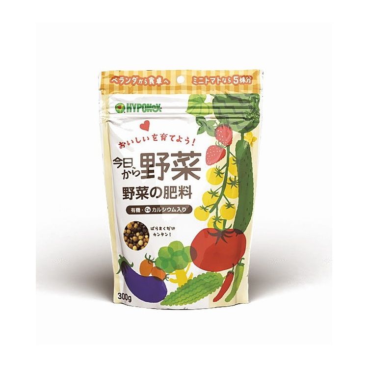 【商品説明】▼野菜の生育に必要な成分と有機成分をバランスよく配合し、おいしい野菜が収穫できます。▼野菜栽培で起こりやすいカルシウム欠乏症を防ぎます。▼ゆっくり長く効き続けるので肥料不足を起こさず、野菜が元気に育ちます。【商品詳細】商品区分：肥料内容量：300G製造国：日本本体重量(g)：315成分メーカー名：ハイポネックスジャパン使用方法注意事項※予告なくパッケージリニューアルをされる場合がございますがご了承ください。※パッケージ変更に伴うご返品はお受け致しかねます。※メーカーの都合により予告なくパッケージ、仕様等が変更となる場合がございます。※当店はJANコードにて管理を行っている為、それに伴う返品、交換等はお受けしておりませんので事前にご了承の上お買い求めください。【特長】園芸用品、DIY、肥料、活力剤、肥料、活力剤【代引きについて】こちらの商品は、代引きでの出荷は受け付けておりません。【送料について】北海道、沖縄、離島は送料を頂きます。