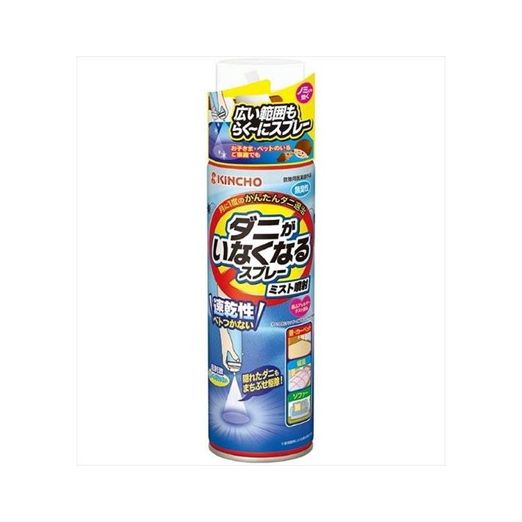 【商品説明】薬剤が舞い散りにくい、ミスト噴射のダニ用殺虫スプレー。畳やカーペット、寝具など気になる所にスプレーするだけで隠れたダニも待ちぶせ駆除。速乾性でベトつかない。無臭性。【商品詳細】商品区分：防除用医薬部外品内容量：200ml製造国：日本本体重量(g)：276成分【有効成分 】ピレスロイド(フェノトリン0.7 w/v%) (原液100mLあたり) 【その他の成分】N-(2-エチルヘキシル)-ビシクロ [2、2、1]ヘプタ-5-エン-2、3-ジカルボキシイミド、香料、エ タノール、炭酸ガスメーカー名：大日本除虫菊使用方法注意事項※予告なくパッケージリニューアルをされる場合がございますがご了承ください。※パッケージ変更に伴うご返品はお受け致しかねます。※メーカーの都合により予告なくパッケージ、仕様等が変更となる場合がございます。※当店はJANコードにて管理を行っている為、それに伴う返品、交換等はお受けしておりませんので事前にご了承の上お買い求めください。【特長】殺虫剤、ダニ、ダニ、大日本除虫菊【送料について】北海道、沖縄、離島は送料を頂きます。【代引きについて】こちらの商品は、代引きでの出荷は受け付けておりません。