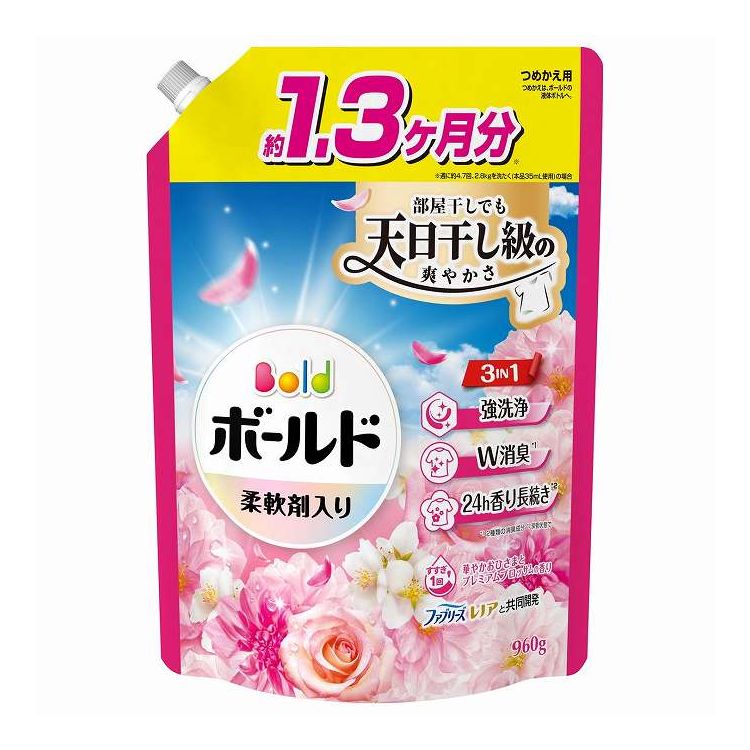 【単品5個セット】 ボールドジェル華やかプレミアムブロッサムの香りつめかえ用超ジャンボサイズ P&Gジ..