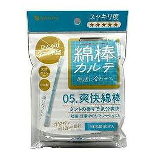 【商品詳細】綿球にペパーミントオイルを配合した精製水を含ませた綿棒です。カサカサ耳の方にピッタリの綿棒です。また、スッキリとした使用感のため、勉強や運転時のリフレッシュにもオススメです。成分:脱脂綿/PP軸/精製水/ペパーミントオイル商品区分:日用雑貨品、他メーカー名:山洋生産国・加工国:日本内容量:50本【代引きについて】こちらの商品は、代引きでの出荷は受け付けておりません。【送料について】北海道、沖縄、離島は送料を頂きます。