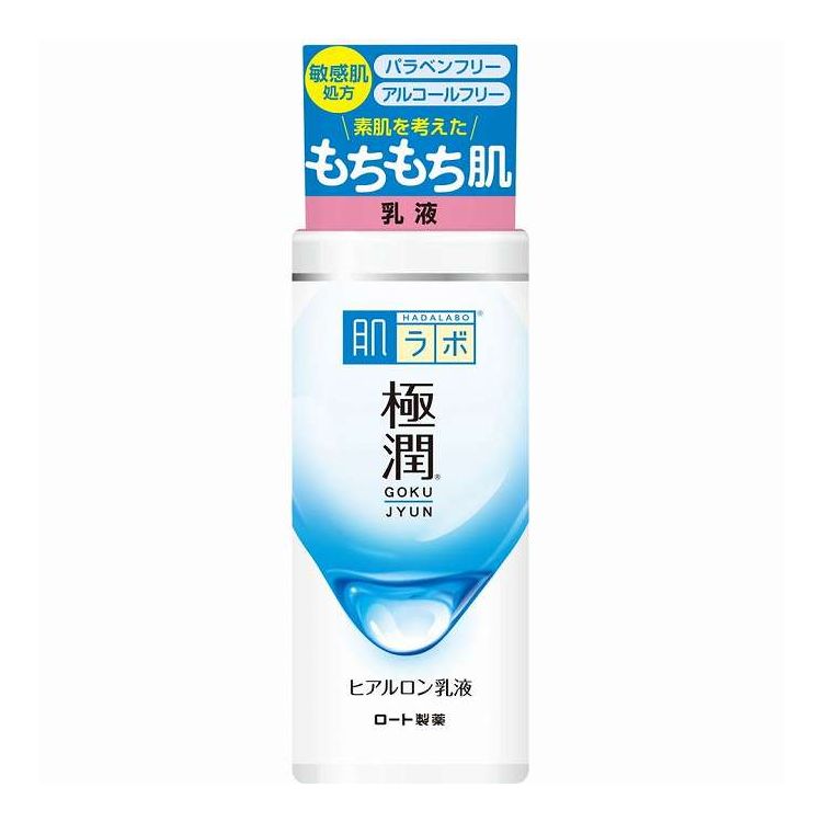 【商品詳細】「極潤ヒアルロン乳液」は、3つのヒアルロン酸＊を配合した、うるおいにこだわった乳液。つけた瞬間からふっくらうるおう、もちもち肌乳液です。たっぷりうるおい、吸いつくようなもちもち素肌に導きます。健康な素肌と同じ弱酸性。肌へのやさしさに配慮した、低刺激性・無香料・無着色・鉱物油フリー・アルコールフリーです。また、環境に配慮したエコボトルを採用。従来品よりボトルに使用する樹脂量を約13％削減しました。【成分】水、グリセリン、トリ(カプリル酸／カプリン酸)グリセリル、DPG、オレフィンオリゴマー、ペンレチングリコール、PPG-10メチルグルコース、ヒアルロン酸Na*、加水分解ヒアルロン酸*(ナノ化ヒアルロン酸)、アセチルヒアルロン酸Na*(スーパーヒアルロン酸)、乳酸球菌ヒアルロン酸発酵液*(乳酸発酵ヒアルロン酸)、BG、イソステアリン酸PEG-20ソルビタン、PEG-32、PEG-6、ステアリン酸グリセリル、ジメチコン、カルボマー、プロパンジオール、ラウロイルグルタミン酸ジ(フィトステリル／オクチルドデシル)、カプリルヒドロキサム酸、TEA、EDTA-2Na、ステアリルアルコール、ベヘニルアルコールメーカー名：ロート製薬商品区分：化粧品内容量：140ML製造国：日本【代引きについて】こちらの商品は、代引きでの出荷は受け付けておりません。【送料について】北海道、沖縄、離島は送料を頂きます。