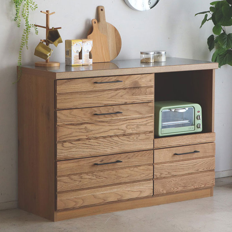 日本製 キッチンカウンター 完成品 ステンレス天板 幅119 レンジ台 引き出し スライド棚 食器棚 パセリ..