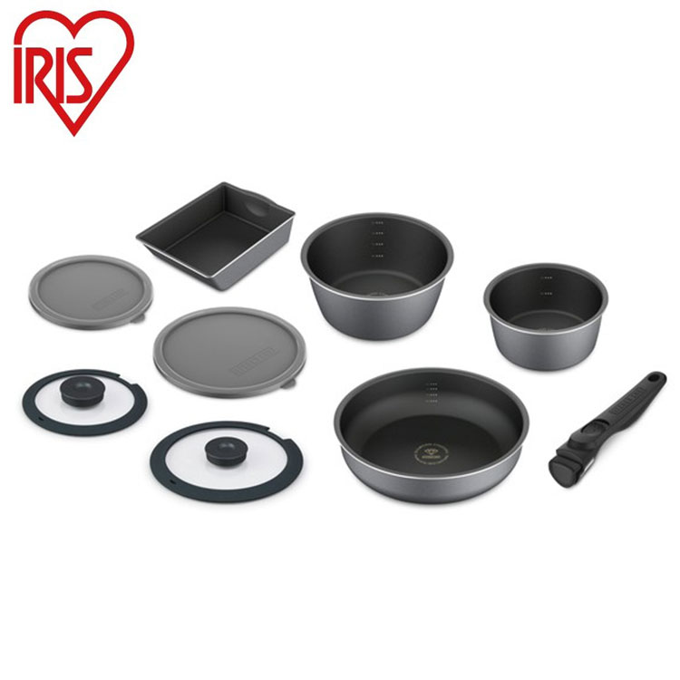 アイリスオーヤマ フライパンセット IH9点セット 着脱ハンドル ダイヤモンドコートパンディープラス IH..