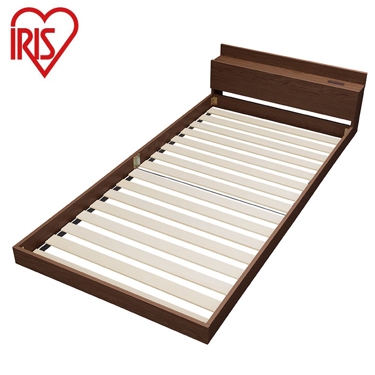 アイリスオーヤマ フロアベッド S シングル ローベッド 2口コンセント 宮付き 棚付き 宮棚付き ヘッドボード ベッドフレーム すのこ ブラウン FBM-S IRIS OYAMA(代引不可)【送料無料】