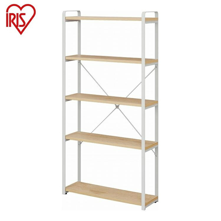 アイリスオーヤマ スチールウッドスリムラック LSWR-600 ナチュラル/グレー オープンラック 棚 シェル..