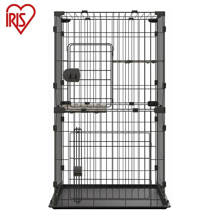 アイリスオーヤマ コンパクトキャットケージ2段 CCC-112 ダークグレー キャットケージ ケージ 猫 ネコ ..