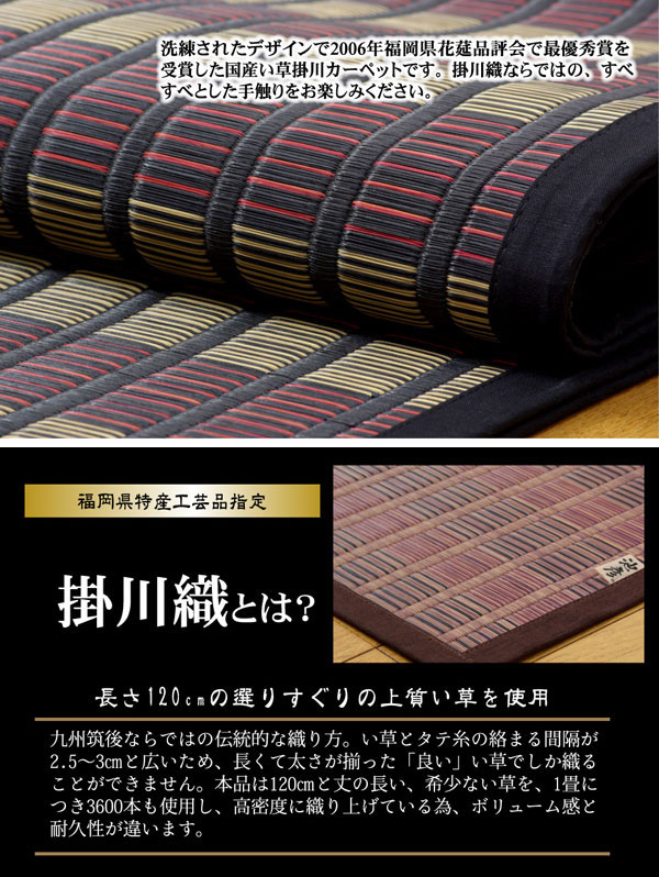 【福岡県品評会最優秀賞】純国産 い草花ござ 『鍋島』 ブラック 江戸間2畳(約174×174cm)【送料無料】【代引き不可】 [2]