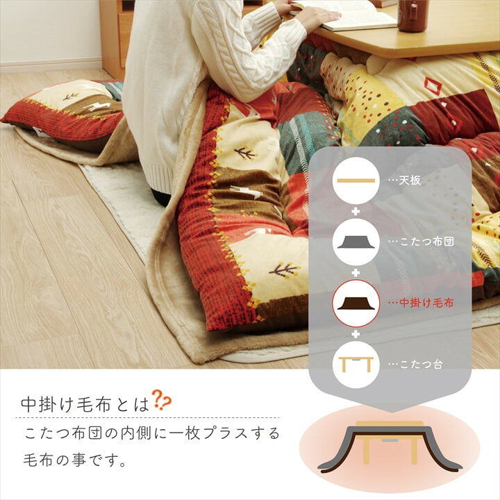 こたつ布団用 中掛け毛布 洗える 長方形 アクリル ブラウン 約200×280cm アクリル中掛(フラット)(代引不可)【送料無料】 [3]