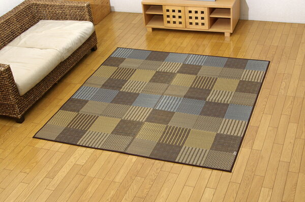 純国産 い草花ござ 『DX京刺子』 ブラウン 江戸間2畳（約174×174cm）（裏:不織布）(代引き不可)【送料無料】