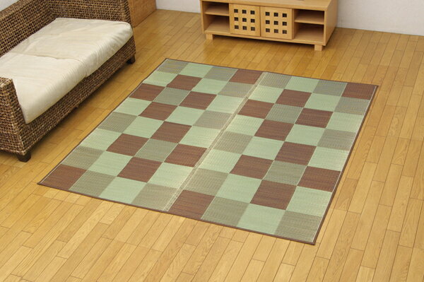 純国産 い草花ござ 『Fブロック』 ブラウン 江戸間2畳（約174×174cm）（裏:ウレタン）(代引き不可)【送料無料】