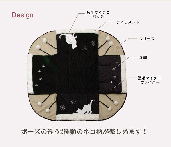 ネコ柄 省スペースこたつ薄掛け布団単品 『シャルル省S』 ベージュ 175×175cm(代引き不可)【送料無料】 [3]