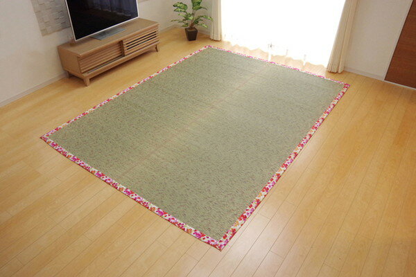 Patterned - ラグ カーペット マット い草 中敷 い草ラグ かわいい花柄 『NSフレグランス』 ローズ 191×191(代引不可)【送料無料】