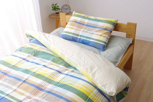 布団カバー 洗える チェック柄 インド綿使用 バジル 掛け布団カバー ブルー シングル 約150×210cm(代引..