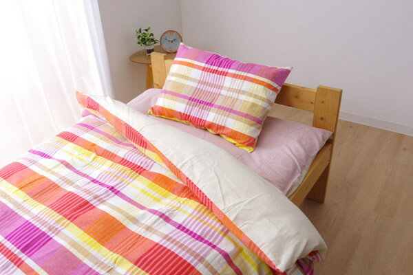 布団カバー 洗える チェック柄 インド綿使用 バジル 掛け布団カバー ピンク シングル 約150×210cm(代引..