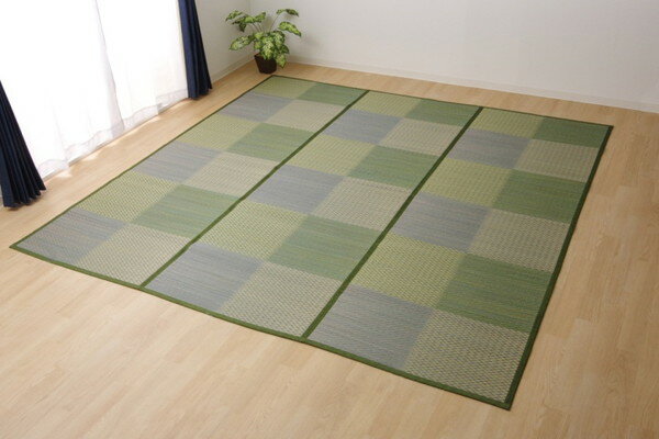 Character Pattern - い草ラグ 花ござ カーペット ラグ 6畳 格子柄 市松柄 DXピーア ブルー 本間6畳 約286×382cm 裏:不織布(代引不可)【送料無料】
