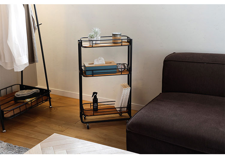 マルチワゴン キッチンワゴン シンプル かわいい おしゃれ 新生活 一人暮らし 天然木 アイアン スチール ワゴンタイプ 収納 BCW-200-OS(代引不可)【送料無料】