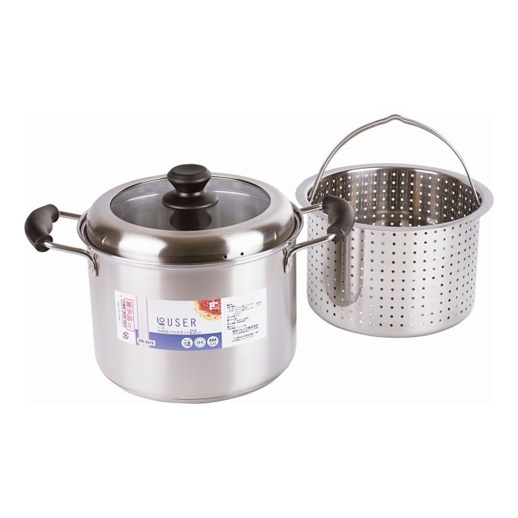 IH対応パスタポット22cm ガラス窓付蓋 ローザー RB-2319 ギフト プレゼント(代引不可)【送料無料】