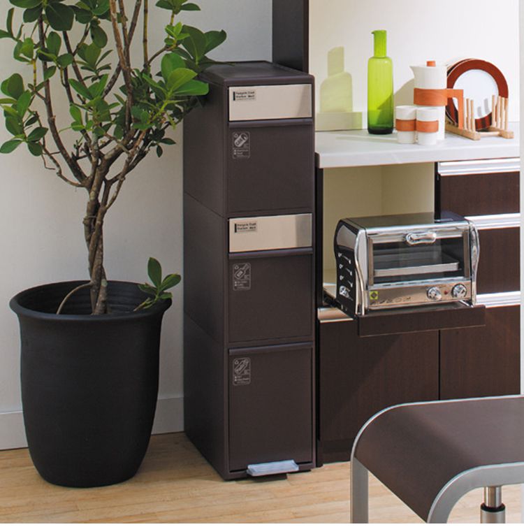 ゴミ箱 分別 3段 キッチン 約55L LIKE-IT シンプル キャスター付き ペダル式 ごみ箱 分別用 縦型 大容量 プラスチック製 ダストボックス 中身 見えない 扉付き ふた付き 縦長 薄型(代引不可)【送料無料】 [2]