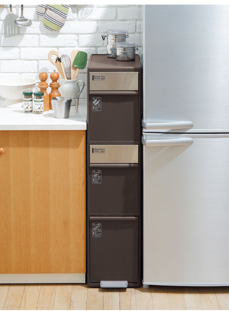 ゴミ箱 分別 3段 キッチン 約55L LIKE-IT シンプル キャスター付き ペダル式 ごみ箱 分別用 縦型 大容量 プラスチック製 ダストボックス 中身 見えない 扉付き ふた付き 縦長 薄型(代引不可)【送料無料】 [3]