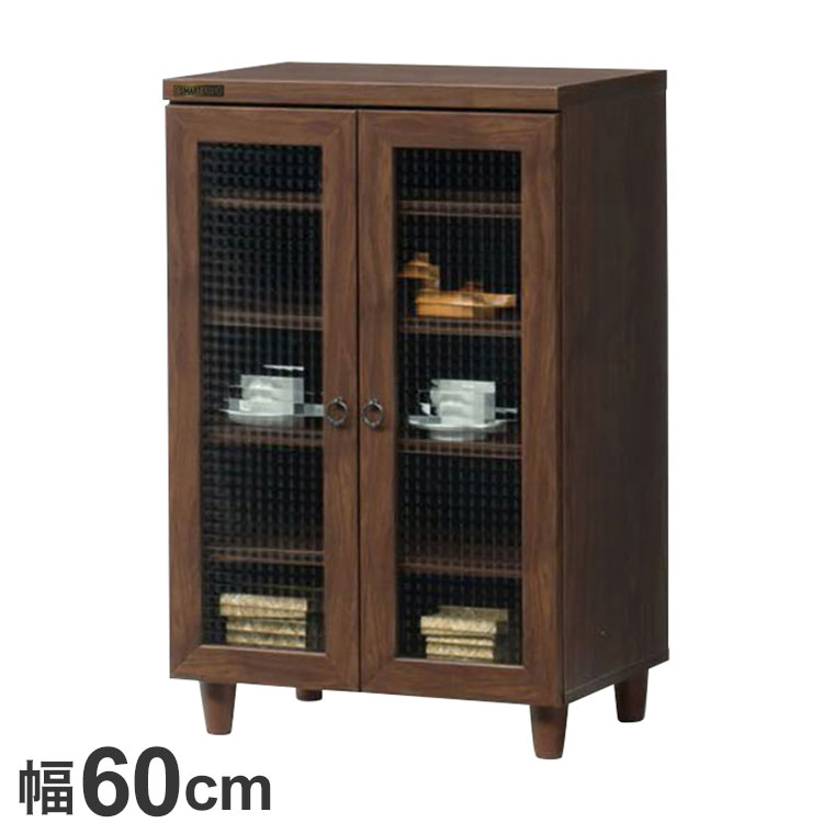 キャビネット 幅60cm ガラス調 扉 木目調 シンプル 食器棚 おしゃれ 北欧 収納棚 コンパクト 新生活 一..