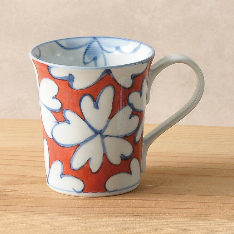 かれんマグカップ 1P 007-302M 和陶器 レッド 波佐見焼(代引不可)【送料無料】