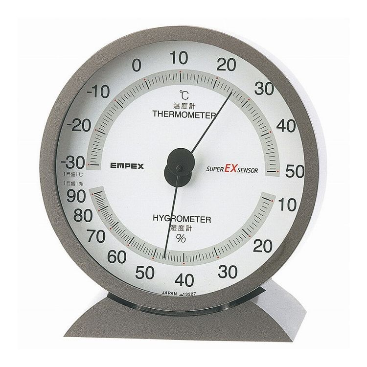 スーパーEX高品質温 湿度計 EX-2717 温湿時計 メタリックグレー エンペックス(代引不可)【送料無料】