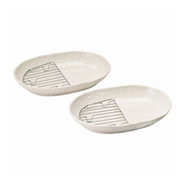すのこ付楕円皿2枚組 Y3-4004AW 和陶器(代引不可)【送料無料】