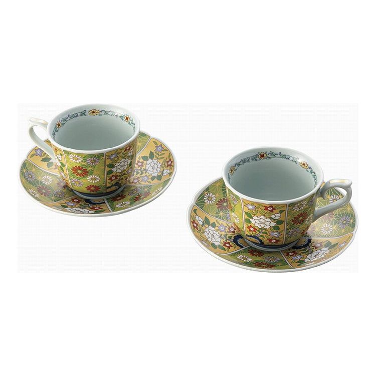 波佐見焼 珈琲碗皿2客揃 友禅菊絵 009-218(代引不可)【送料無料】