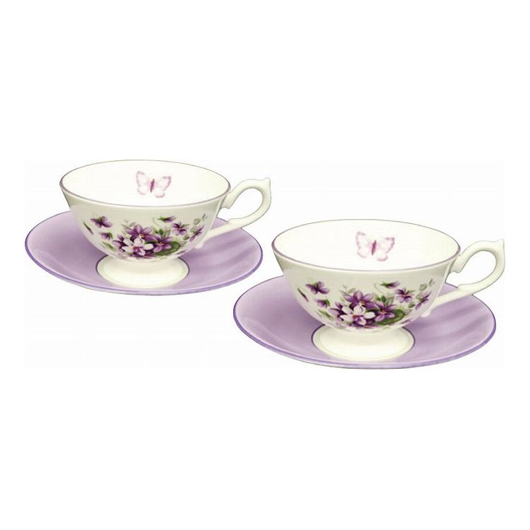 エインズレイ イングリッシュバイオレット ペア ティーカップ&ソーサー ENVI00008-2C(代引不可)【送料無料】