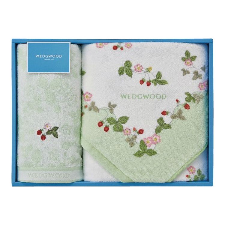 ウェッジウッド ワイルドストロベリー バスタオル&フェイスタオル グリーン TT84405656G(代引不可)【送料無料】