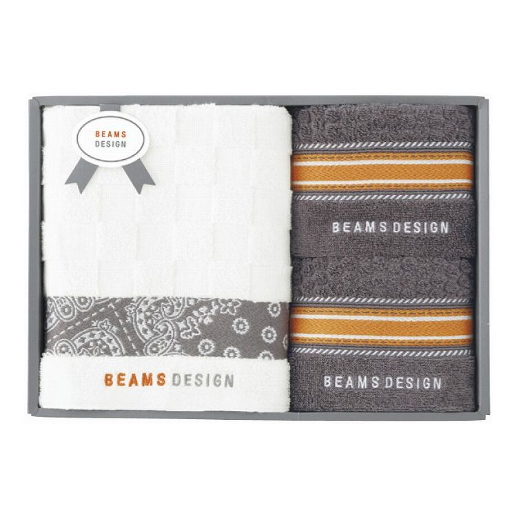 BEAMS DESIGN チェッカーバンダナ バスタオル&フェイスタオル2P グレー 51-3139500GY(代引不可)【送料無料】