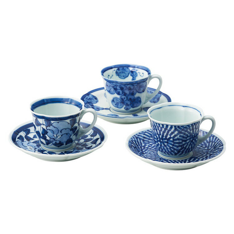 古伊万里青磁絵珈琲三ツ組珈琲碗皿揃 波佐見焼 和陶器 007-241M(代引不可)【送料無料】