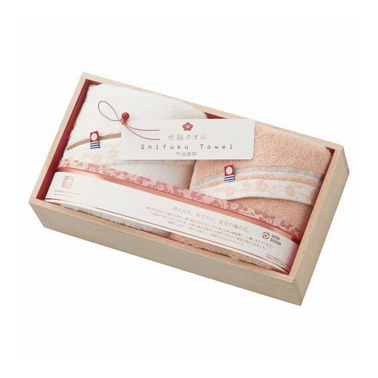 おめでたい紅白のタオルとパッケージが、どのような慶事、またはお祝い事の内祝いにもぴったりな贈り物です。やわらかな今治タオルを、本物の梅から抽出した染料でほんのり梅色に染め上げた、縁起の良いタオルギフトです。日本製※デザイン・内容等が変更になる場合がございます。【セット内容】-サイズ：34×75cm重量/容量：-箱サイズ：14.5×27.5×9cm材質：綿100%【代引きについて】こちらの商品は、代引きでの出荷は受け付けておりません。【送料について】北海道、沖縄、離島は送料を頂きます。