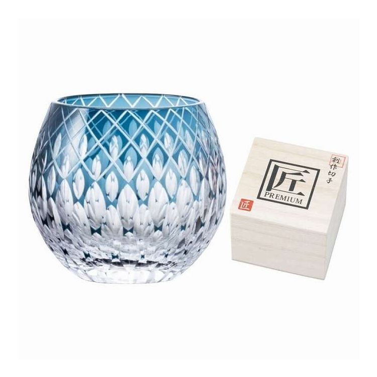 ロック360ml(木箱入) 玉響 創作切子 匠 Premium 正倉院ブルー TK-386/5 ギフト プレゼント(代引不可)【送料無料】