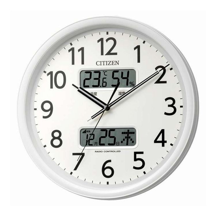 コチコチ音がしない連続秒針の液晶表示付電波掛時計です。大きな文字板で、時間も温湿度もカレンダーも見やすくなっています。カレンダー表示（2099年12月31日まで表示可能）温度表示（-9.9〜49.9℃）湿度表示（20〜90%）ユニバーサルデ...