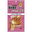 【商品詳細】やわらかな噛み応えの牛すじにしっとりササミを巻いた、嗜好性の高いスナックです。超小型犬・小型犬が食べやすいミニサイズ。長時間噛み続けることができ、噛むことでストレス解消・歯の健康にも役立ちます。【分類】スナック【原材料】肉類（鶏ササミ、牛筋等）、ミネラル類（塩化ナトリウム）、乳化剤、増粘安定剤（グリセリン）、保存料（ソルビン酸カリウム、デヒドロ酢酸ナトリウム）、pH調整剤、発色剤（亜硝酸ナトリウム）、酸化防止剤（ビタミンE）【保証成分】たん白質・・・48.1％以上脂質・・・0.9％以上繊維質・・・2.5％以下灰分・・・2.5％以下水分・・・38.0％以下【エネルギー】256kcal/100g【給与方法】●超小型犬：1〜2本●小型犬：2〜4本●幼犬：1〜2本【賞味期限】18ヶ月【商品サイズ】125×10×230【原産国または製造地】中国【送料について】北海道、沖縄、離島は送料を頂きます。