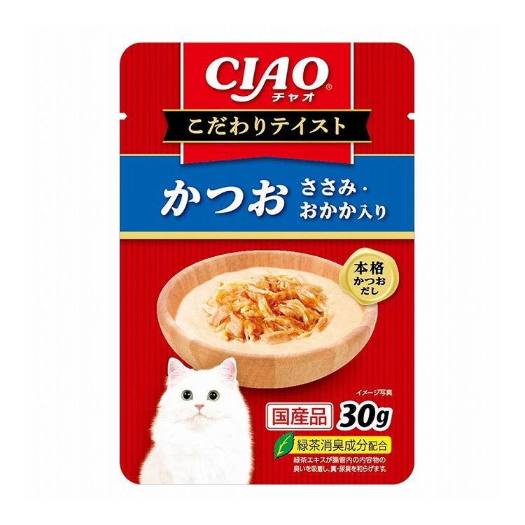 【取り寄せ品のご注意事項（ご注文前にご確認ください）】・本商品は原則注文後のキャンセルはお受けできません。・本商品と他商品で同梱注文をいただき、仮に他商品が完売等でご用意できない場合でも本商品は発送させていただきます。・本商品を複数（2点以上）注文いただき、完売等で注文数のご用意できない場合でもご用意できた数量は発送させていただきます。【商品説明】食べきりミニサイズパウチ！・ささみのペーストにかつお・ささみのフレークとおかか(かつお節)を加え、風味豊かな長崎県産にぼしだしで仕上げました。・与えやすいミニサイズパウチ・緑茶消臭成分配合 緑茶エキスが腸管内の内容物の臭いを吸着し、糞・尿臭を和らげます。●原材料(成分)鶏肉(ささみ)、かつお、かつお節、かつお節エキス、煮干だし、糖類(オリゴ糖等)、植物性油脂、増粘安定剤(加工でん粉、増粘多糖類)、ミネラル類(Na、P、Cl)、調味料(アミノ酸)、ビタミンE、紅麹色素、緑茶エキス●賞味／使用期限(未開封)24ヶ月※仕入れ元の規定により半年以上期限の残った商品のみ出荷致します。●保存方法別途パッケージに記載●メーカー名いなばペットフード 株式会社【送料について】北海道、沖縄、離島は送料を頂きます。