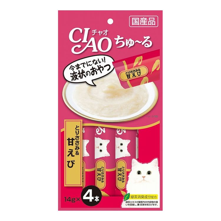 【12個セット】 CIAO ちゅ~る とりささみ&甘えび 14g×4本 x12【送料無料】