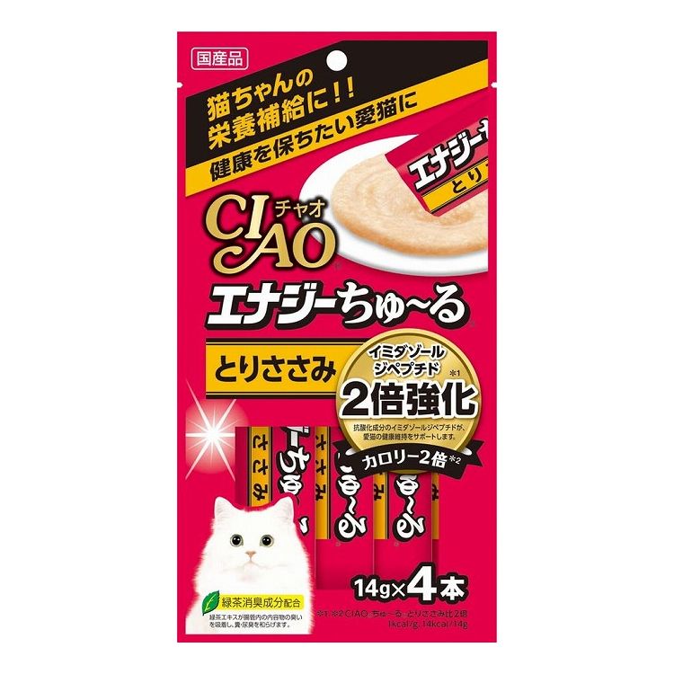 Cat Food - 【24個セット】 CIAO エナジーちゅ~る とりささみ 14g×4本 x24【送料無料】