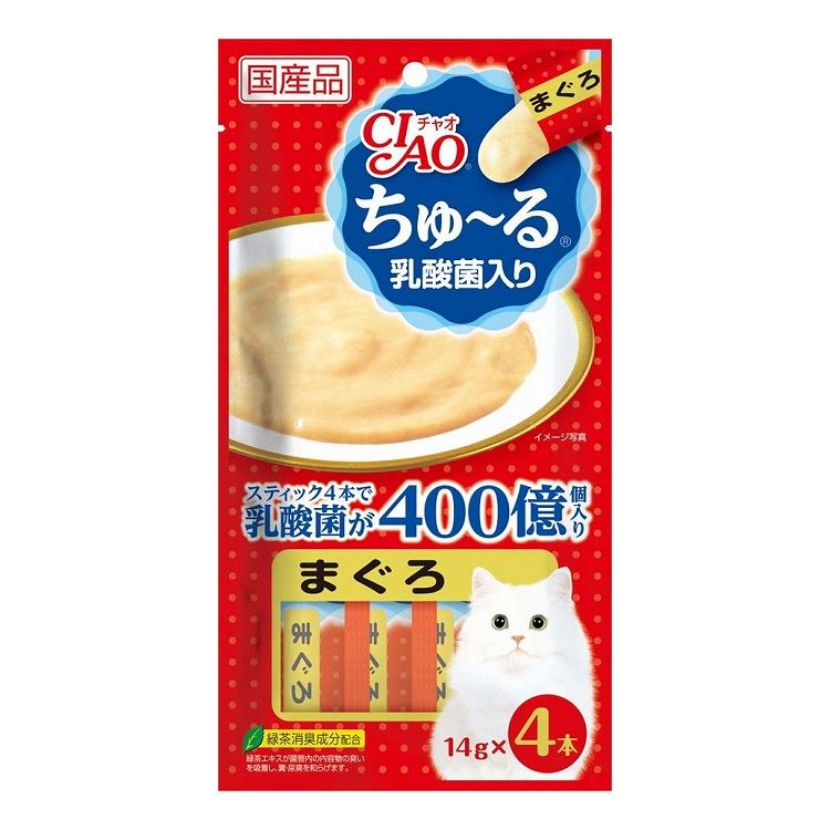 【取り寄せ品のご注意事項（ご注文前にご確認ください）】・本商品は原則注文後のキャンセルはお受けできません。・本商品と他商品で同梱注文をいただき、仮に他商品が完売等でご用意できない場合でも本商品は発送させていただきます。・本商品を複数（2点以上）注文いただき、完売等で注文数のご用意できない場合でもご用意できた数量は発送させていただきます。【商品説明】とろ〜り食べやすい液状おやつ！・一度食べたらやみつき！猫ちゃんの好きなを素材を液状にしたおやつです。・ちゅ〜っと出して、なめるだけで簡単に栄養補給。・乳酸菌配合でお腹の健康に配慮・緑茶消臭成分配合！緑茶エキスが腸管内の内容物の臭いを吸着し、糞尿臭を和らげます。・食べきりやすい14g×4本●原材料(成分)まぐろ、糖類(オリゴ糖等)、まぐろエキス、タンパク加水分解物、殺菌乳酸菌、植物性油脂、増粘剤(加工でん粉)、ミネラル類、増粘多糖類、調味料(アミノ酸等)、ミルクカルシウム、ビタミンE、紅麹色素、緑茶エキス●賞味／使用期限(未開封)24ヶ月※仕入れ元の規定により半年以上期限の残った商品のみ出荷致します。●保存方法別途パッケージに記載●メーカー名いなばペットフード 株式会社【送料について】北海道、沖縄、離島は送料を頂きます。