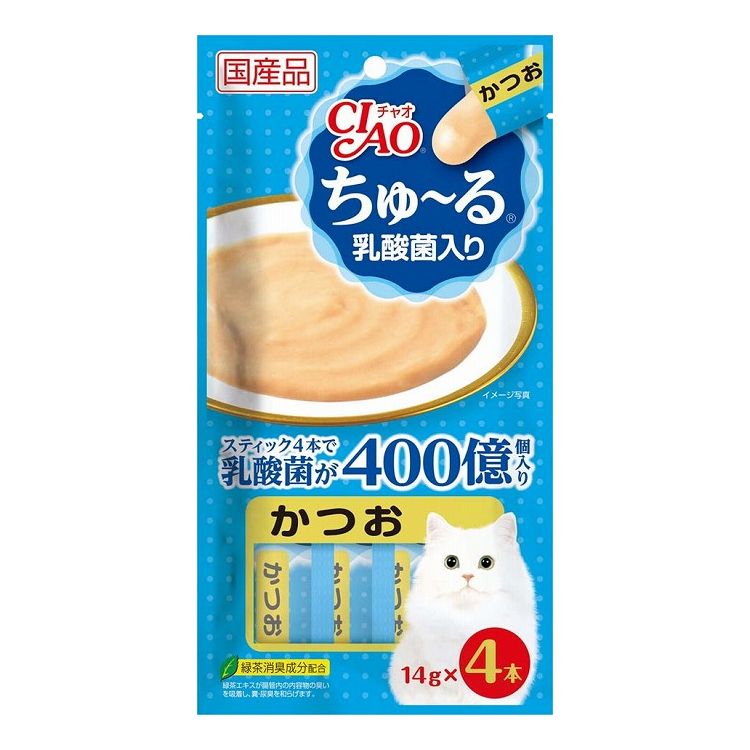 【取り寄せ品のご注意事項（ご注文前にご確認ください）】・本商品は原則注文後のキャンセルはお受けできません。・本商品と他商品で同梱注文をいただき、仮に他商品が完売等でご用意できない場合でも本商品は発送させていただきます。・本商品を複数（2点以上）注文いただき、完売等で注文数のご用意できない場合でもご用意できた数量は発送させていただきます。【商品説明】とろ〜り食べやすい液状おやつ！・一度食べたらやみつき！猫ちゃんの好きなを素材を液状にしたおやつです。・ちゅ〜っと出して、なめるだけで簡単に栄養補給。・乳酸菌配合でお腹の健康に配慮・緑茶消臭成分配合！緑茶エキスが腸管内の内容物の臭いを吸着し、糞尿臭を和らげます。・食べきりやすい14g×4本●原材料(成分)かつお、かつお節エキス、糖類(オリゴ糖等)、殺菌乳酸菌、植物性油脂、増粘剤(加工でん粉)、ミネラル類、増粘多糖類、調味料(アミノ酸等)、ミルクカルシウム、ビタミンE、紅麹色素、緑茶エキス●賞味／使用期限(未開封)24ヶ月※仕入れ元の規定により半年以上期限の残った商品のみ出荷致します。●保存方法別途パッケージに記載●メーカー名いなばペットフード 株式会社【送料について】北海道、沖縄、離島は送料を頂きます。
