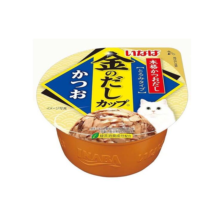 【取り寄せ品のご注意事項（ご注文前にご確認ください）】・本商品は原則注文後のキャンセルはお受けできません。・本商品と他商品で同梱注文をいただき、仮に他商品が完売等でご用意できない場合でも本商品は発送させていただきます。・本商品を複数（2点以上）注文いただき、完売等で注文数のご用意できない場合でもご用意できた数量は発送させていただきます。【商品説明】毎日の食事に！・まぐろとかつおを丸ごとフレークし、焼津産かつおの本格だしを加えました。・風味豊かなとろみタイプ・開けやすく、出しやすいカップ容器を使用・タウリン、ビタミンE配合・着色料不使用・緑茶消臭成分配合！緑茶エキスが腸管内の内容物の臭いを吸着し、糞尿臭を和らげます。●原材料(成分)かつお、かつお節エキス、増粘多糖類、ビタミンE、タウリン、緑茶エキス●賞味／使用期限(未開封)24ヶ月※仕入れ元の規定により半年以上期限の残った商品のみ出荷致します。●保存方法別途パッケージに記載●メーカー名いなばペットフード 株式会社【送料について】北海道、沖縄、離島は送料を頂きます。