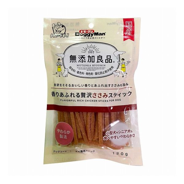 【取り寄せ品のご注意事項（ご注文前にご確認ください）】・本商品は原則注文後のキャンセルはお受けできません。・本商品と他商品で同梱注文をいただき、仮に他商品が完売等でご用意できない場合でも本商品は発送させていただきます。・本商品を複数（2点以上）注文いただき、完売等で注文数のご用意できない場合でもご用意できた数量は発送させていただきます。【商品説明】大切な家族だから ”気になるもの”は使わない、加えない・ヘルシーなおいしさの鶏ささみをたっぷり使用。・やわらかく、ちぎって与えられるスティックタイプのおやつです。・乳酸菌を配合し、愛犬のお腹の健康維持にも配慮しました。●原材料(成分)鶏ササミ、糖類、調味料、乳酸菌、グリセリン、ソルビトール、リン酸塩(Na、K)、ミネラル類(ナトリウム)●賞味／使用期限(未開封)12ヶ月※仕入れ元の規定により半年以上期限の残った商品のみ出荷致します●保存方法別途パッケージに記載●原産国または製造地日本●メーカー名ドギーマンハヤシ 株式会社【送料について】北海道、沖縄、離島は送料を頂きます。