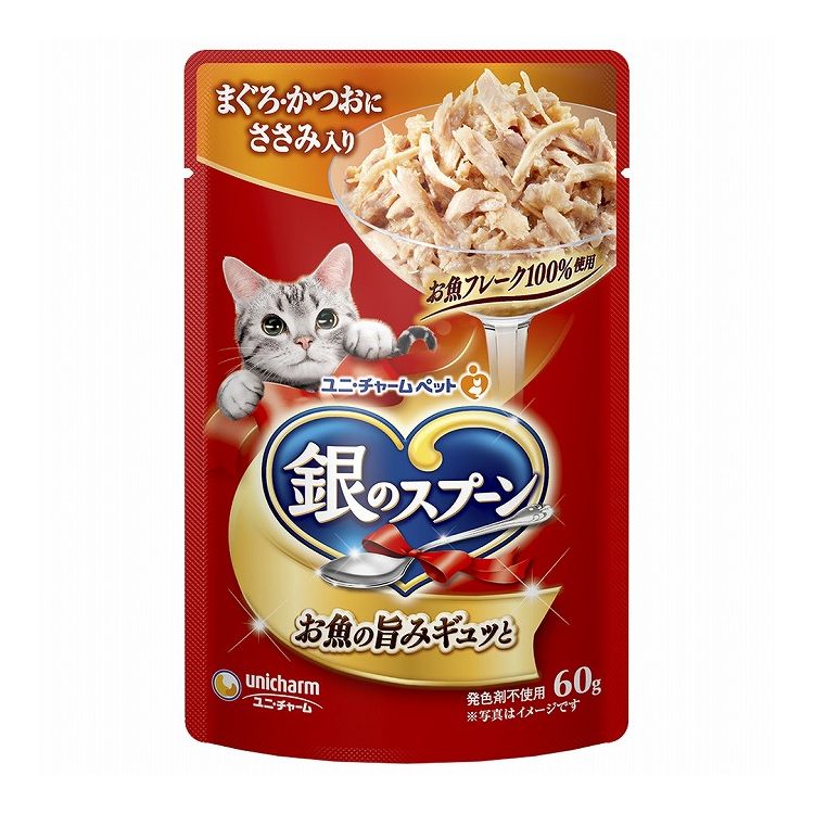 Other Wet Food - ユニチャーム 銀のスプーン パウチ まぐろ・かつおにささみ入り 60g