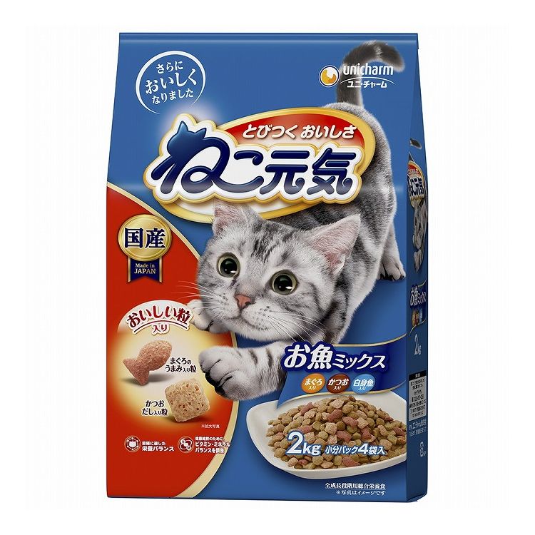 【取り寄せ品のご注意事項（ご注文前にご確認ください）】・本商品は原則注文後のキャンセルはお受けできません。・本商品と他商品で同梱注文をいただき、仮に他商品が完売等でご用意できない場合でも本商品は発送させていただきます。・本商品を複数（2点以上）注文いただき、完売等で注文数のご用意できない場合でもご用意できた数量は発送させていただきます。【商品説明】とびつく おいしさ！・サクサクおいしい食感のかつおだし入り粒と、まぐろのうまみ入り粒が入ってとびつくおいしさ・おいしさと栄養バランスを考えた総合栄養食・体をつくり、健康を維持するのに欠かせないビタミン・ミネラルをバランス良く調整●原材料(成分)穀類(トウモロコシ、コーングルテンミール、小麦粉、パン粉)、肉類(チキンミール、ポークミール、ビーフミール、チキンエキス)、豆類(脱脂大豆)、動物性油脂、魚介類(フィッシュミール、フィッシュエキス、白身魚ミール、まぐろエキス、かつおエキス)、ビール酵母、酵母エキス、ミネラル類(カルシウム、塩素、コバルト、銅、鉄、ヨウ素、カリウム、マンガン、ナトリウム、リン、亜鉛)、アミノ酸類(タウリン、メチオニン)、ビタミン類(A、B1、B2、B6、B12、C、D、E、K、コリン、ナイアシン、パントテン酸、ビオチン、葉酸)、着色料(二酸化チタン、赤色40号、赤色102号、赤色106号、黄色4号、黄色5号)、酸化防止剤(ミックストコフェロール、ハーブエキス)●エネルギー約350kcal/100g●賞味／使用期限(未開封)18ヶ月※仕入れ元の規定により3ヵ月を切った商品は出荷致しません●保存方法・直射日光や高温多湿を避け、小児の手が届かない、涼しく、風通しのよい場所に保管してください。・開封後は、虫などが入らないように密閉して衛生的に保管し、早めにお使いください。・本品の空き袋をおもちゃにしないでください。●原産国または製造地日本【送料について】北海道、沖縄、離島は送料を頂きます。