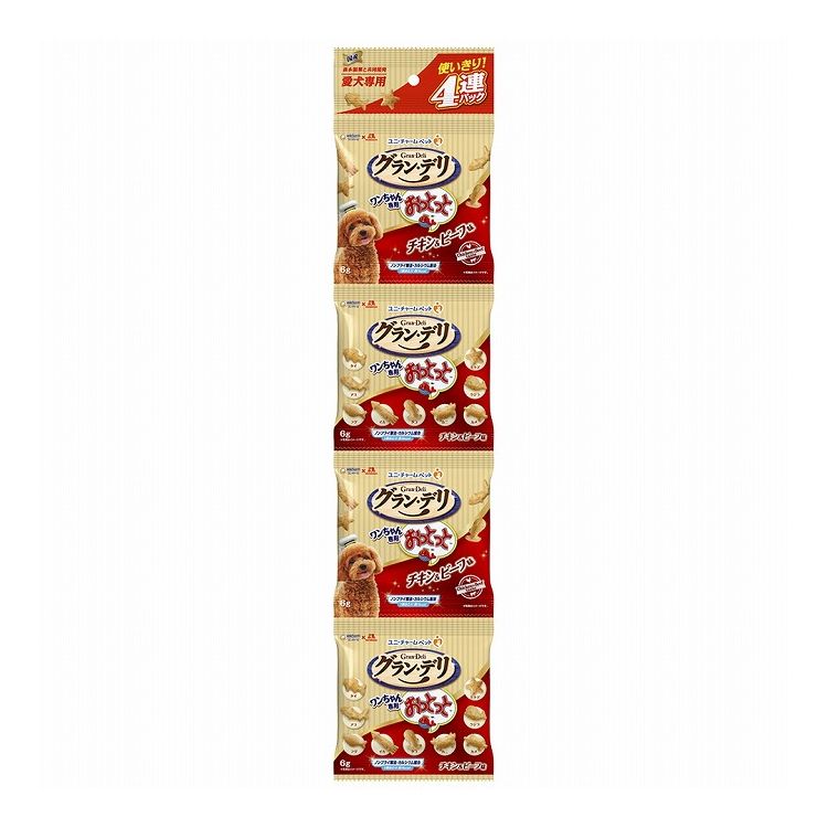 【商品説明】カリッと楽しい新食感おやつ！森永製菓と共同開発！“カリッ”と楽しい新食感のワンちゃん専用おやつです。・わんちゃんの大好きなチキンパウダー仕上げ・愛犬の健康維持を考えてカルシウム配合・ノンフライ製法で1個当たり約1kcal●原材料(成分)乾燥じゃがいも、小麦粉、植物性油脂、ホエイパウダー、ショ糖、コーンスターチ、肉類(チキンエキス、ビーフエキス)、ビール酵母、おからパウダー、たんぱく加水分解物、酵母エキス、増粘安定剤(加工でん粉)、ミネラル類(カルシウム、塩素、ナトリウム)、乳化剤、膨張剤、調味料、香料、着色料(カロテン色素)●エネルギー約375kcal/100g●賞味／使用期限(未開封)18ヶ月※仕入れ元の規定により3ヵ月を切った商品は出荷致しません●保存方法・高温多湿や直射日光を避け、風通しの良い場所に保管してください。・保管状態によっては風味が落ちる場合がありますが、与えても差し支えありません。・開封後は、ほこりや虫が入らないよう封をしっかり閉じて衛生的に保管し、早めに与えてください。・食品、食器、おもちゃ、ペット用品等と区別し、小児の手の届かない場所に保管してください。・本品の空き袋をおもちゃにしないでください。●原産国または製造地日本【送料について】北海道、沖縄、離島は送料を頂きます。