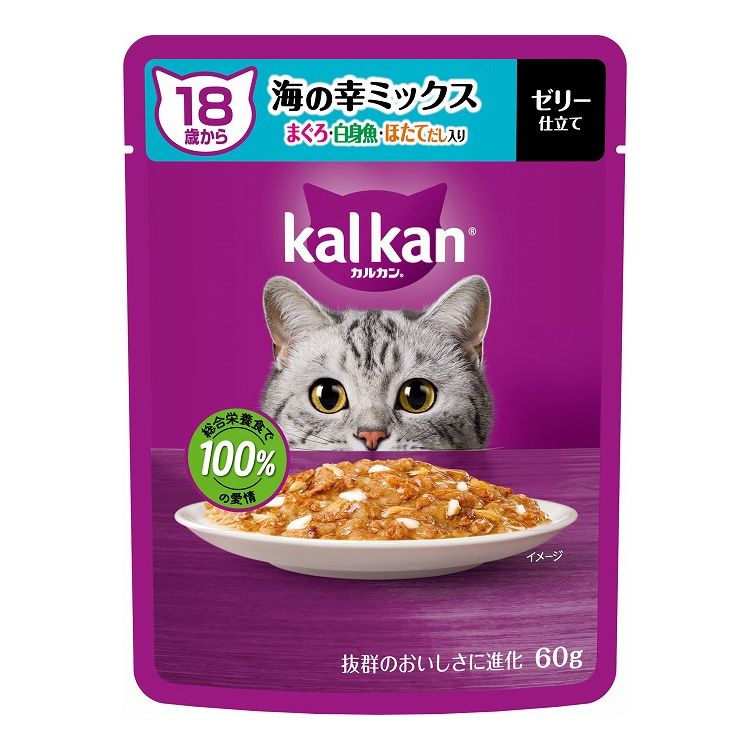 マース カルカン パウチ 18歳から 海の幸ミックス まぐろ・白身魚・ほたてだし入り 60g