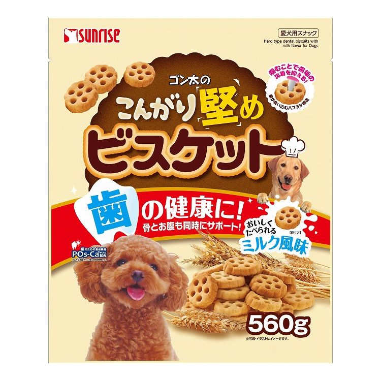 【商品説明】こんがり堅〜く焼き上げたビスケット。噛むことで歯垢の沈着を抑え、お口の健康をサポート！骨とお腹も同時にサポート！美味しく食べられるミルク風味。〇原材料(成分)穀類(小麦粉等)、糖類(オリゴ糖等)、油脂類、乳類(脱脂粉乳等)、リン酸化オリゴ糖カルシウム(POs-Ca、乳酸菌、食物繊維、増粘安定剤(キサンタンガム)、ミネラル類(塩化ナトリウム、焼成カルシウム)、香料、膨張剤、酸化防止剤(ビタミンE)、保存料(デヒドロ酢酸ナトリウム)〇賞味／使用期限(未開封)18ヶ月※仕入れ元の規定により3か月以上期限の残った商品のみ出荷致します。〇保管方法別途パッケージに記載〇原産国中国〇メーカー名株式会社 マルカン サンライズ事業部【取り寄せ品のご注意事項（ご注文前にご確認ください）】・本商品は原則注文後のキャンセルはお受けできません。・本商品と他商品で同梱注文をいただき、仮に他商品が完売等でご用意できない場合でも本商品は発送させていただきます。・本商品を複数（2点以上）注文いただき、完売等で注文数のご用意できない場合でもご用意できた数量は発送させていただきます。【送料について】北海道、沖縄、離島は送料を頂きます。